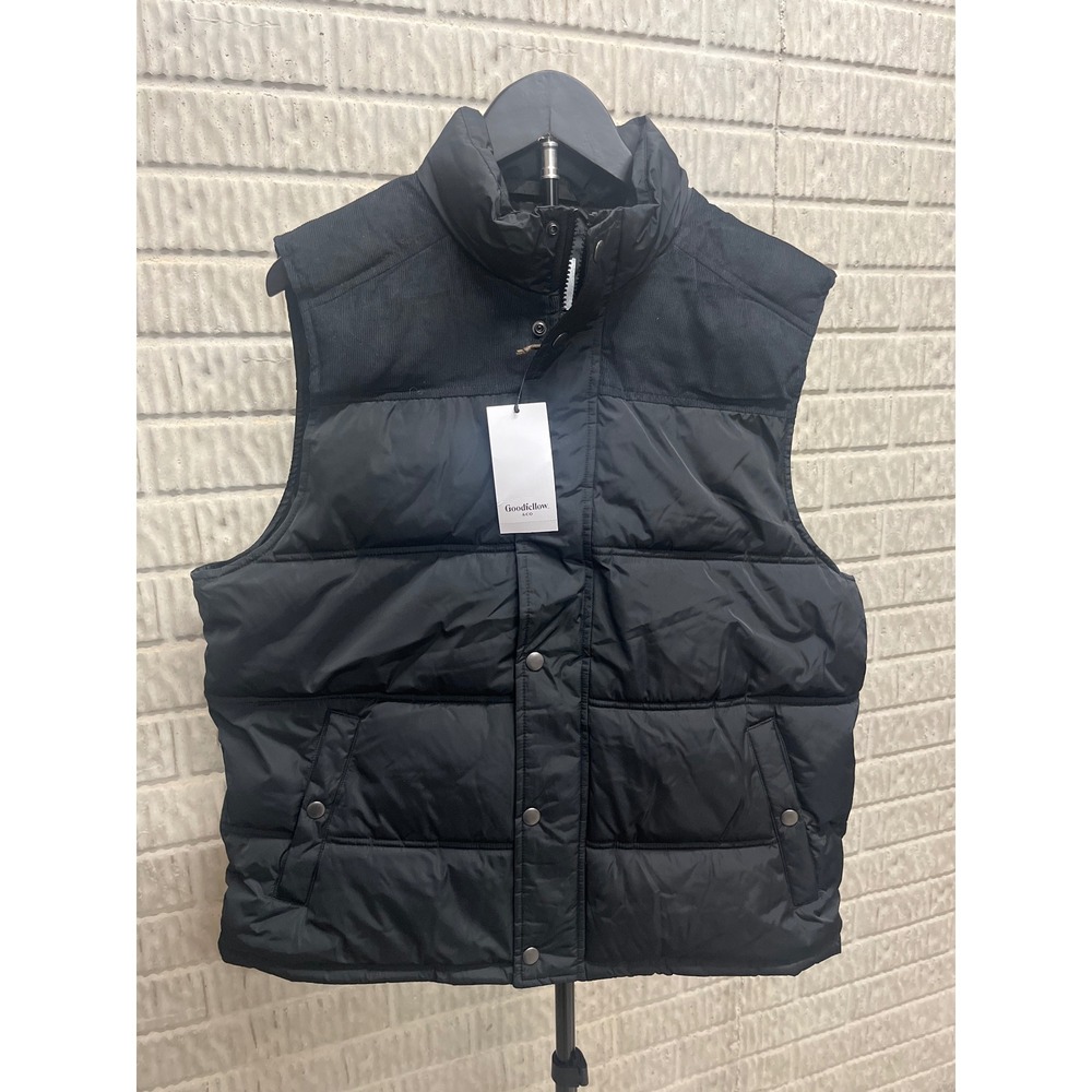 Goodfellow & Co Mens Black Puffer Vest Corduroy Yoke Polyester Large NEW